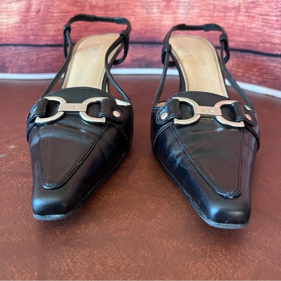 Anne Klein iflex Margy Black Leather Slingblack Pointed Toe Pumps - Picture 4 of 16